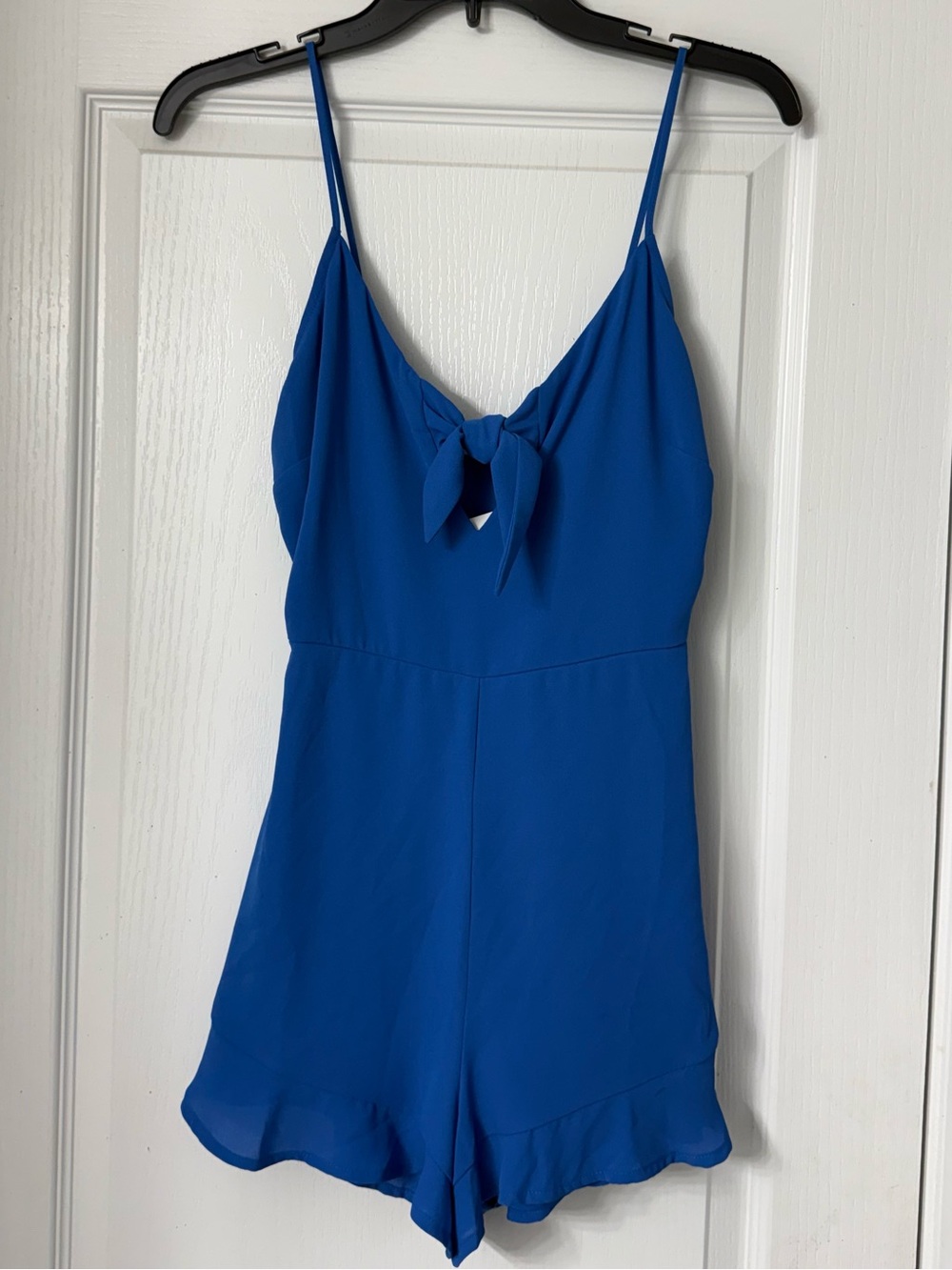 Vestique Royal Blue Spaghetti Strap Romper with Front Tie